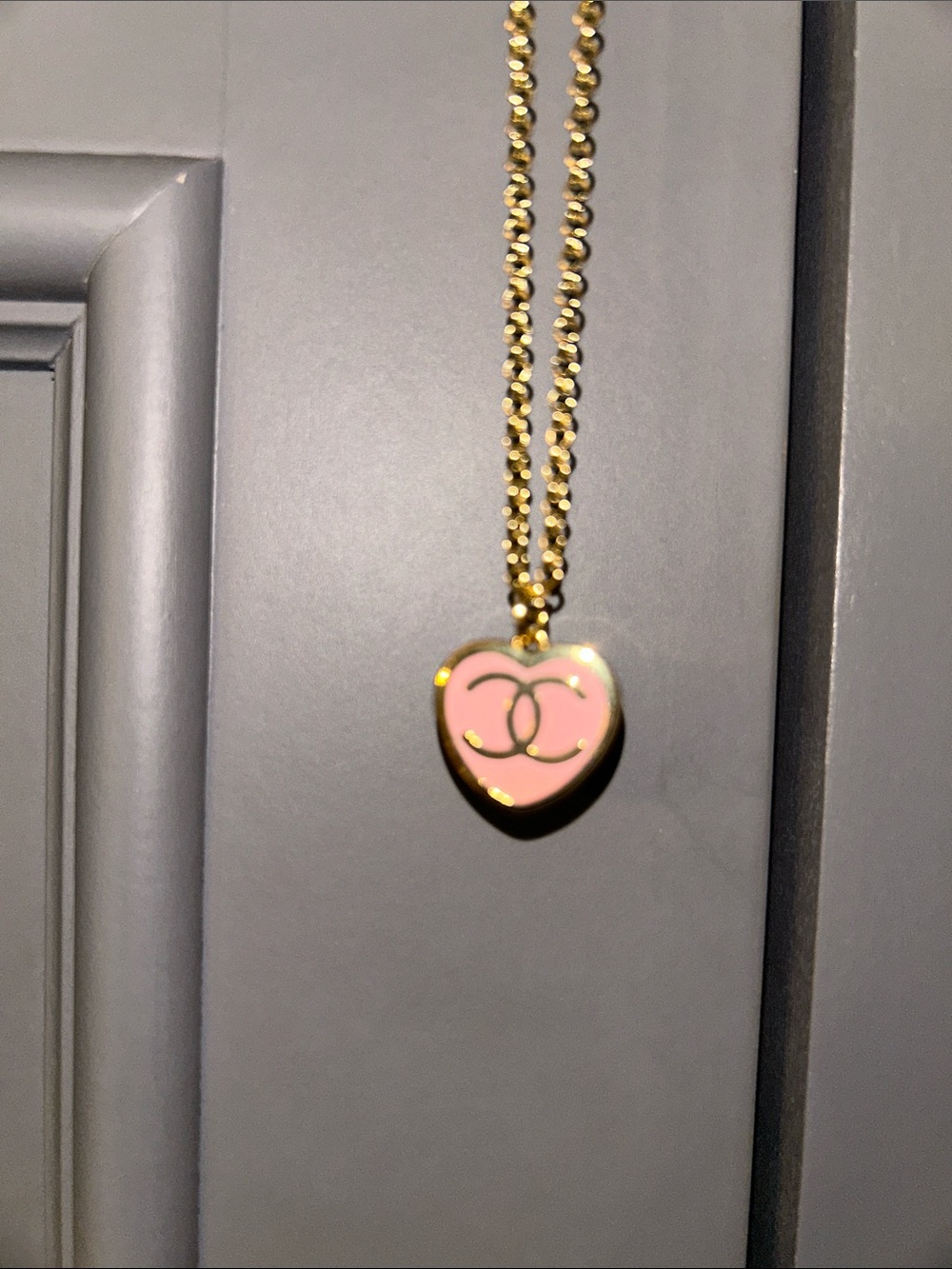 Designer Pink Heart Pendant Necklace with Gold-Tone Chain